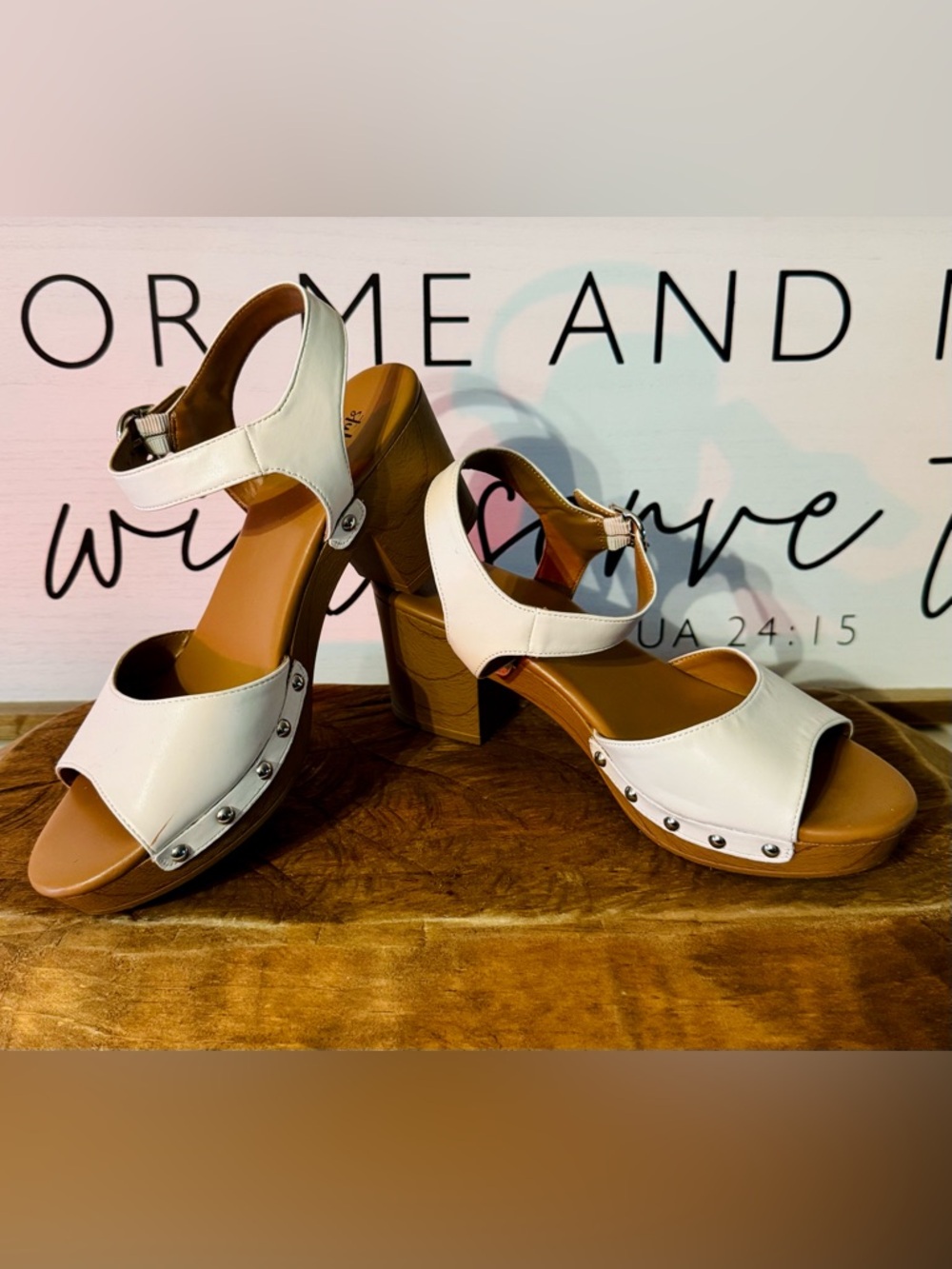 Style & Co. White and Tan Wedge Sandals